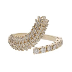 14K Gold Diamond Wrap <b>Ring</b> Featuring a <b>Nature</b>-<b>Inspired</b> Leaf Motif with Sparkling Natural Diamonds in a Contemporary Open Design - Product Image 3