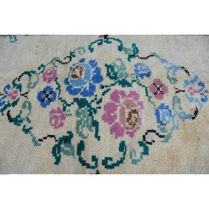Traditional Beige Blue Vintage Turkish Rug 4.8 X 9.1ft Patchwork Pattern Wool Viscose Material 10mm Thickness Latex for Living - Product Image 5