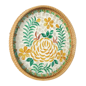 Bandeja de servicio de tejido de ratán redonda de buen precio de alta calidad con bandeja de café decorativa con incrustaciones de nácar de Vietnam - Product Image 1