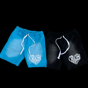 Summer Sun Dyed Faded Sweat Shorts Active Wear Blank Cotton Jogger Vintage Distressed Acid Washed Shorts for Men Breathable - Product Image 2