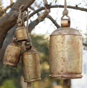 Large handcrafted brass cow <b>bells</b> for animal collars temple entrances or country style decorative home spaces - Product Image 5