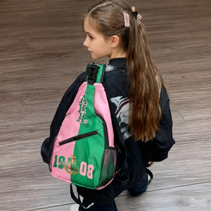 <span class=keywords><strong>Rosa</strong></span> e verde AKAA confraternita zaino da <span class=keywords><strong>donna</strong></span> con tracolla per il petto da <span class=keywords><strong>donna</strong></span> sorellanza zaino a tracolla per lo sport - Product Image 1