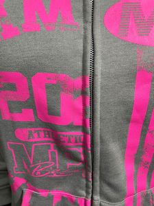 Sweat à capuche zippé imprimé gris et rose pour homme, coupe régulière, style streetwear, idéal pour l'automne – Vente en gros - Product Image 5