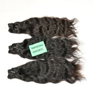 Máquina alineada con cutículas 100%, doble trama ondulada, Color virgen, mechones naturales negros, extensiones de cabello indio humano Temple - Product Image 5