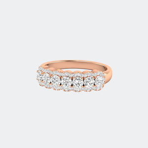 Anillo de banda con cinco piedras y halo pavé de corte redondo de 1.00 CTW, con diamantes cultivados en laboratorio, joyería de boda multienhufe para mujer - Product Image 4