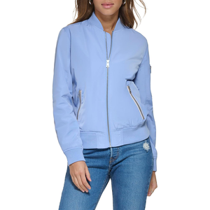 Chaqueta universitaria ajustada personalizada de alta calidad para mujer, bombardero de lana, cierre de botón de cuerno, Material transpirable, Color sólido, venta al por mayor - Product Image 1