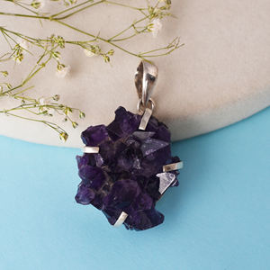 Piedra preciosa en bruto de amatista natural, colgante de plata de ley 925, colgante clásico de moda Chapado en plata para regalo, boda para hombres - Product Image 3