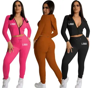 OEM of Wholesale Custom Made Full Length Pencil Skinny Pants Winter Women Clubwear Long Jogging Sweatpants Suit Cardigan Hoodie