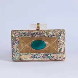 Bolso de mano de latón real y nácar, perfecto para ocasiones especiales, exquisito bolso de mano de latón y nácar para mujer - Product Image 2