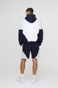 High Quality Men's Oversized Boxy <b>Colour</b> Block Hooded Short Tracksuit Premium Quality Breathable Casual Wear Pullover Tracksuit - Product Image 2