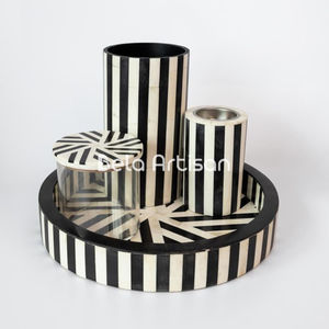 ชุดเตาเผาไม้จันทน์หอมทำมือจากสแตนเลสสตีลรักษ์โลก พร้อมถาดกลมและภาชนะลายเรขาคณิตสีดำขาว - Product Image 3