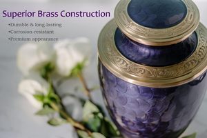 Urna de cremación para adultos-Contenedor de cenizas funerarias moradas y Doradas-Hecho de latón para hombres y mujeres de hasta 200 libras Hecho a mano - Product Image 3