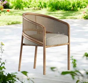 Silla de Ratán con Respaldo y Reposabrazos, Asiento Tapizado, Sillas de Comedor de Ratán Natural para Restaurante, Silla de Madera para Sala de Estar y Jardín - Product Image 4