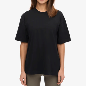 Camiseta Informal Holgada de Gran Tamaño para Mujer, 100% Algodón, Negra, Estilo Urbano, Cuello Redondo, Jersey Transpirable de Secado Rápido para Verano - Product Image 1