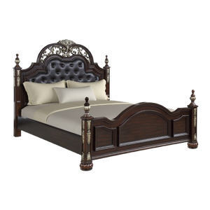 Cama King Size Java Furni Craft Luise -21, Diseño Rústico Antiguo, Madera de Caoba, Acabado Marrón, Tapicería de Cuero, Muebles de Dormitorio - Product Image 3