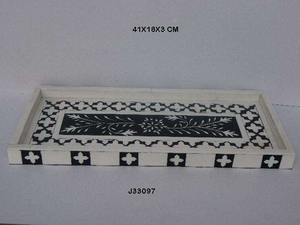 Plateau de service en incrustation d'os Art déco avec motifs floraux personnalisables Couleurs et tailles Design indien fait à la main Vase de table - Product Image 4