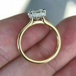 Bague Halo en or jaune 14 carats 9.00X7.00 MM Moissanite incolore taille émeraude bijoux fins mariage 18 carats matériel serti diamant - Product Image 4