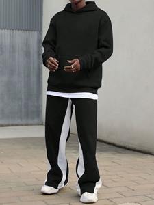 Ensemble de survêtement de sport d'hiver à capuche uni en gros pour unisexe, survêtement en coton noir, fabrication turque - Product Image 2