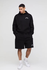 Survêtement 2 pièces en coton épais unisexe personnalisé pour hommes ensemble short et sweat à capuche grande taille - Product Image 4