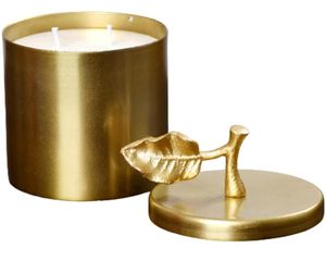 Pot de bougie en métal doré de vente chaude avec le couvercle de conception de feuille pour la maison - Product Image 1