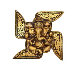 Statue murale en métal Swastik Ganesha Idol motif vertical pour décoration murale ou de porte pour les festivités de Diwali ou les cadeaux - Product Image 1