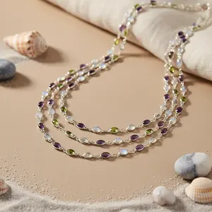 "925 Silver <b>Fashion</b> Layered <b>Necklace</b> with Multi-Gemstones for Women's Gift" - Product Image 3