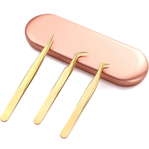 Ensemble de pinces à extensions de cils en acier inoxydable avec étiquette personnalisée, haute qualité, prise parfaite, accessoires d'instruments de beauté - Product Image 5