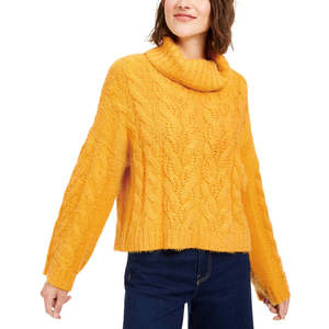 Maglione da Donna Vintage con Collo ad Anello Lavorato a Maglia a Treccia, Stampa Ricamata Sole + Luna, Giallo, Taglia Extra Large, Traspirante, Lungo, per la Stagione Autunnale - Product Image 1