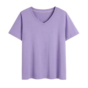 Camiseta de algodón suave con cuello redondo de corte Regular de alta calidad para mujer, color personalizable, transpirable, secado rápido, sólido, Primavera/Verano - Product Image 6