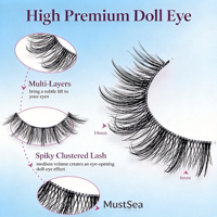 30 paires de faux cils en bande effet naturel, style œil de poupée, avec bande transparente, aspect naturel, en vison, Pestanas Postizas
