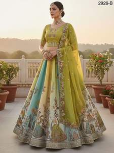 Hermoso clásico Cangiri Choli Tasar poliéster/algodón Gamthi estampado en relieve diseño Gotta Patti imperio silueta hasta el suelo - Product Image 4