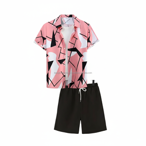 Chemise à imprimé géométrique pour homme sur mesure OEM - Rose abstrait multicolore pour l'été - Product Image 1