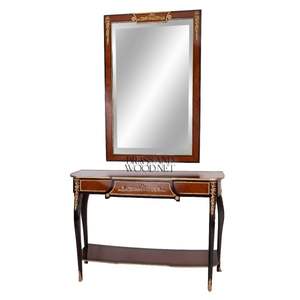 Console de toilette classique de luxe avec miroir, plateau en marbre, design en bois artisanal, accents dorés, meubles de style français - Product Image 3