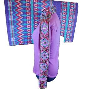 Camiseta de espectáculo occidental turquesa lavanda de cintura alta para mujer, cierre de cremallera transpirable, almohadilla de espectáculo a juego, ropa de equitación ODM - Product Image 5