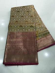 เสื้อผ้าชาติพันธุ์คุณภาพพรีเมียม ผ้าไหมอินเดียคันจิเวราห์เนื้อนุ่ม งานปักแจ็คการ์ด ซารีพร้อมเสื้อคลุม ปาลลูหรูหรา แฟชั่นสำหรับผู้หญิง ไม่มีลายพิมพ์ - Product Image 2