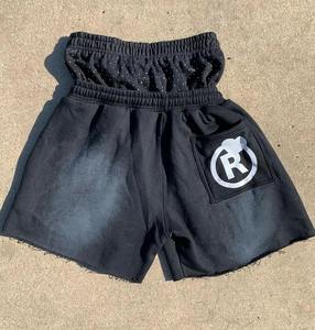 Personalizado de los hombres de verano de talla grande Jogger pantalones cortos de chándal de algodón de peso pesado francés Terry lavado ácido pantalones cortos de cintura doble - Product Image 2