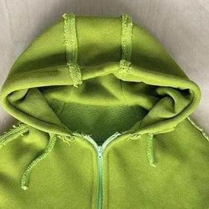 Sudaderas con capucha de lavado ácido para hombre unisex de gran tamaño personalizadas con manga regular con cremallera y técnicas bordadas Borde de dobladillo crudo - Product Image 4