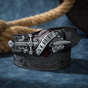 Cinturón de Cuero Genuino con Hebilla de Aleación, Diseño de Flor de Diamante, Estilo Ejecutivo - Product Image 3