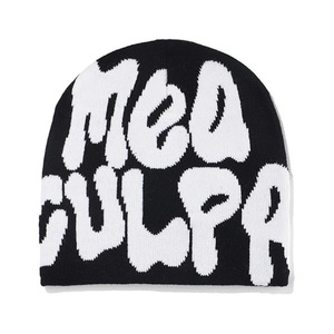 Venta caliente lana invierno diferentes colores Streetwear Beanie con Bold MEA Culpa estampado gráfico jacquard Beanie Caps - Product Image 3