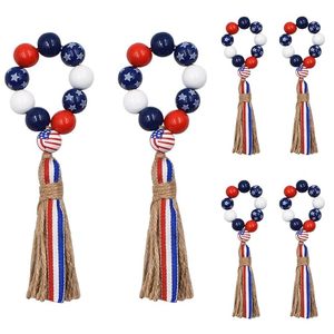 Servilletero con cuentas de madera con borla de cuerda, guirnalda de cuentas de madera para colgar en la pared, decoración para el Día DE LA Independencia - Product Image 2