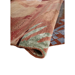 Alfombras Manchaha de Lana y Seda de Bambú Anudadas a Mano, Diseño de Parches Rojos y Naranjas para Uso Doméstico-Les-2836 - Product Image 2