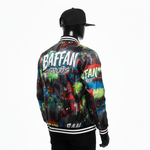 Chaqueta de Satén de Lujo, Tela Suave y Ligera con Colores Vibrantes de Grafiti y Logotipo Personalizado en Toda la Superficie, Chaqueta Sublimada para Hombre - Product Image 5