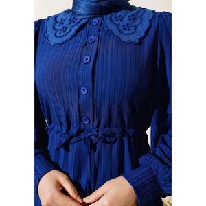 Vestido de túnel de cintura con cuello de encaje Azul Marino - Product Image 4