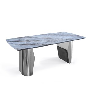 Mesa de Comedor Moderna de 200 cm con Base de Acero Inoxidable y Tapa de Mármol, Diseño para 6 Personas, Dubai - Product Image 1