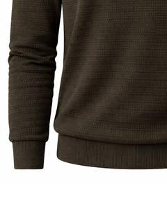 Pull en maille texturée fine pour homme personnalisé, manches longues, col boutonné, décontracté, pull d'hiver en olive foncé - Product Image 5