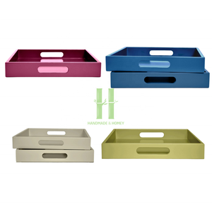 Bandeja de Servir de MDF Pintada a Mano, Ecológica, con Diseño Festoneado, Estilo Boho Rosa, Diseño y Logotipo Personalizados de Fábrica en Vietnam, HNH Craft - Product Image 2