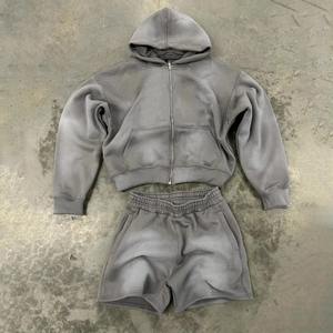 ชุดวอร์มสองชิ้นแบบมีฮู้ดน้ำหนักรุ่นซักด้วยซิปปักลายกรดซักแบบกำหนดเอง - Product Image 6