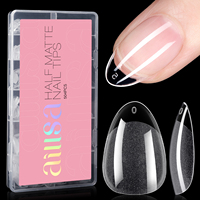 AILLSA 504 pièces 12 tailles Demi-mates Extra courtes Forme carrée, cercueil, moyenne, amande, French Manucure, Application facile, Couverture complète, Douces pour les doigts