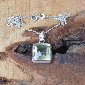 Pendentif en quartz citron, argent sterling 925, pierre précieuse facettée, pierre de naissance de février, bijoux pour femmes - Product Image 2