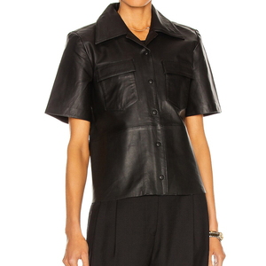 Chemises en cuir pour femmes de haute qualité, vêtements décontractés, logo personnalisé sur le devant, prix de gros bon marché, chemises en cuir pour femmes - Product Image 1